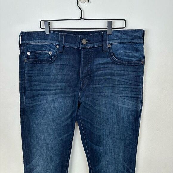 True Religion Mens Relaxed Skinny Rocco No Flap SE Dark Wash Snap Cuff Hidden Bu - Picture 3 of 15